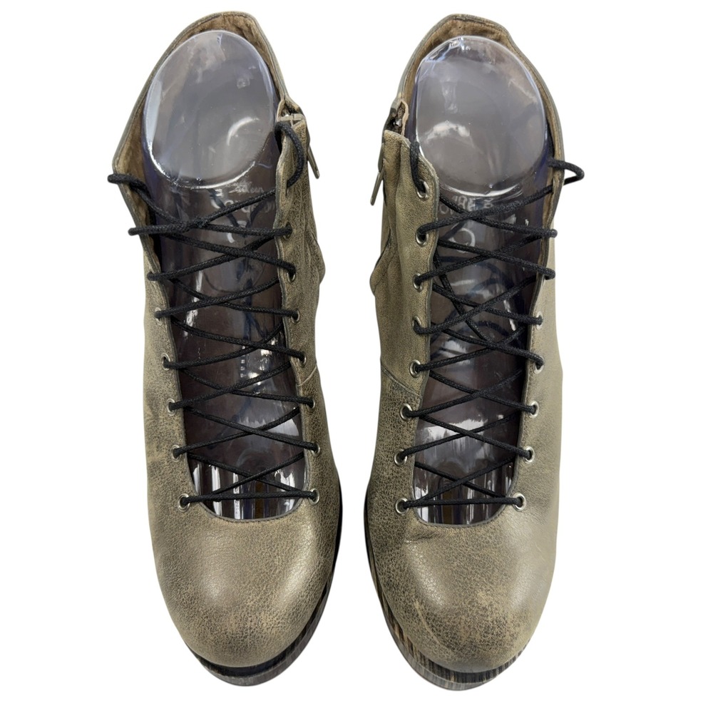Calleen Cordero Lace Up Wood Platform Heel‎ Ankle Booties Women's Size 7.5 Gray - Picture 2 of 9